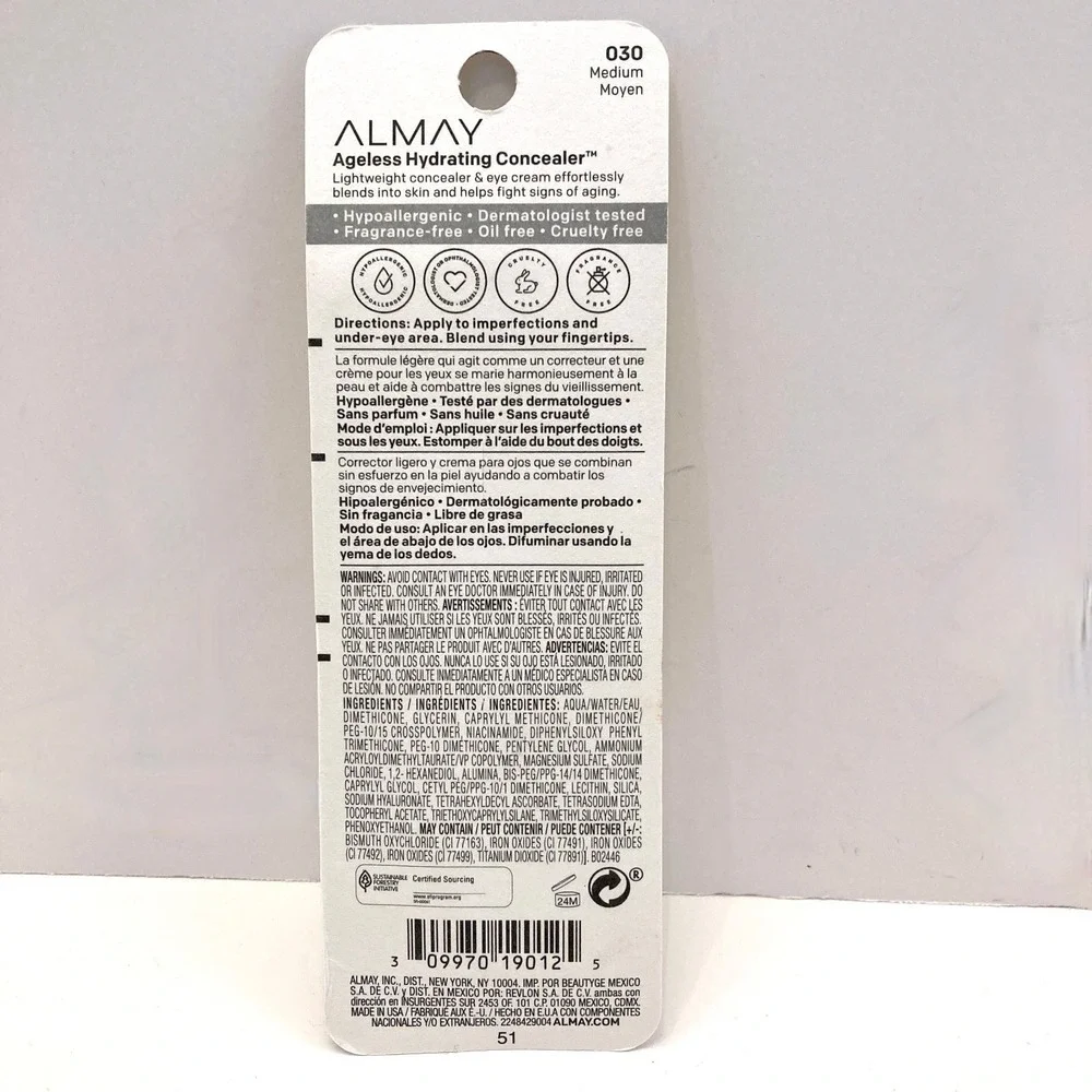 ALMAY AGELESS HYDRATING CONCEALER #030 Medium Hyaluronic Acid NEW‎